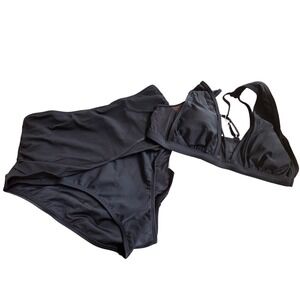 Cupshe Women Black Mesh Detail High Waisted Bikini Set CAA12A4G081AA Size L NEW